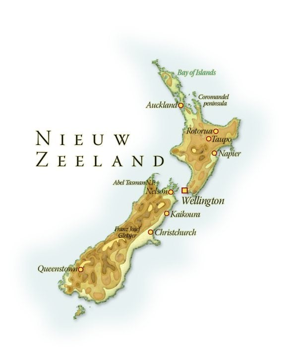 Landkaart Nieuw-Zeeland